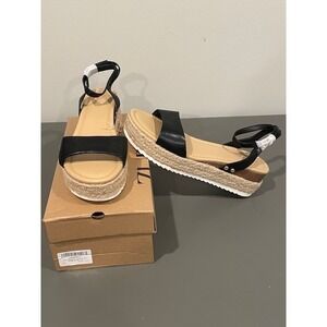 Zurin Women Black Espadrille Platform Wedge Sandals Ankle Strap Size 11 NEW